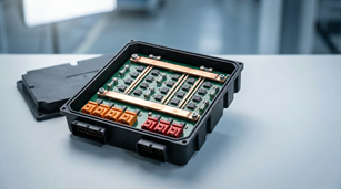 Internal PCB of a 48V automotive power distribution center for ADAS and autonomous driving safety systems.