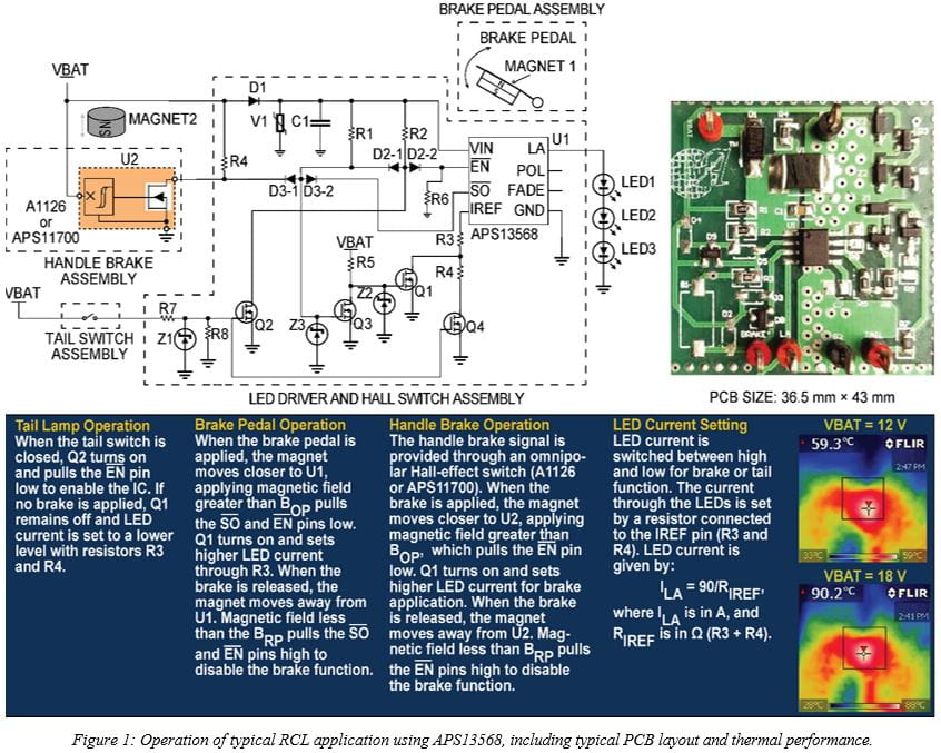 Overcoming Long-Term Reliability Challenges in Two Wheeler Rear Combination Lamps featuring explanations on hall-effect switches, RCL applications and LED Drivers