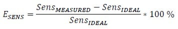 sensitivity error formula where sens measured is the actual sensitivity measured and sens ideal is the sensitivity target specified in the datasheet