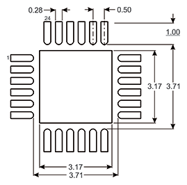 图 2：4 mm X 4 mm 24 引脚 PQFN 的 PCB 使用布局