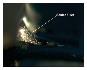 Figure 8: Ideal Solder Fillet (230ºC, 40 mil pad length, 8-hr steam preconditioning), Side View, Optically Inspectable