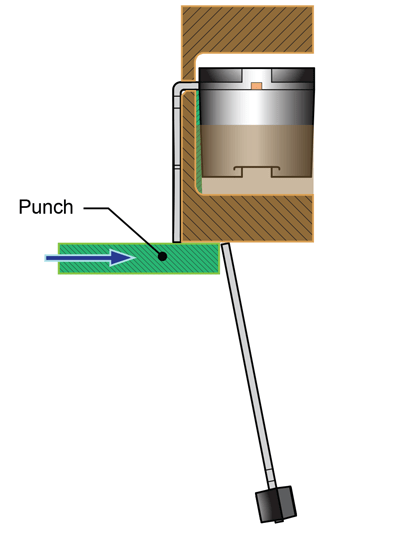 Figure 22. Clamping solution for pin trimming; bottom clamp forms an anvil on the bottom edge