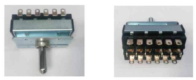 Figure 3: A six-pole, double-throw switch showing front view (left) and rear view (right)