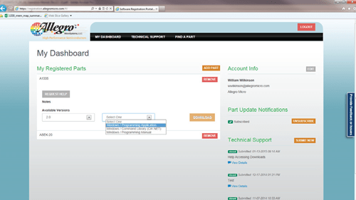 图 3：Allegro 软件门户 (https://registration.allegromicro.com)