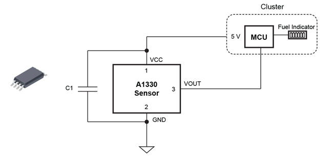 图 13：使用 A1330 的角度霍尔效应传感器数字 FLS