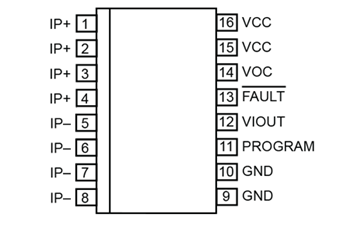 图 1：ACS733 引脚排列（LA 16 引脚 SOICW 封装）