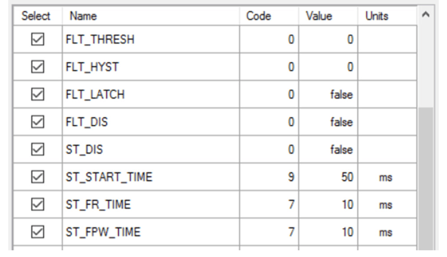 Figure 7: Self-Test and Fault Settings for the Sequence in Figure 6