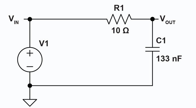 Figure 4: SPICE Model of Low-Pass Filter with Cutoff Frequency at 120 kHz