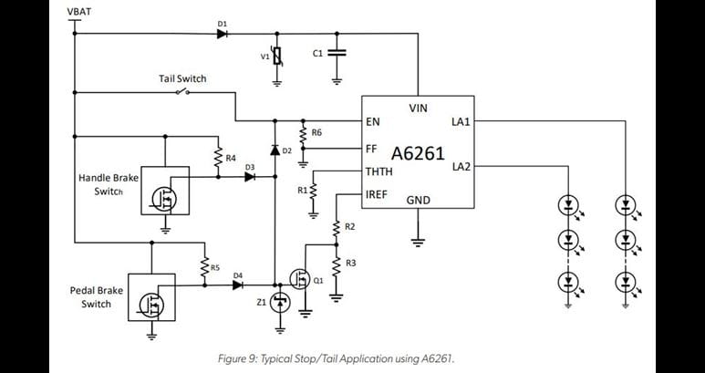 Two Wheeler Stop/Tail LED Driver Figure 9: Typical Stop/Tail Application using A6261