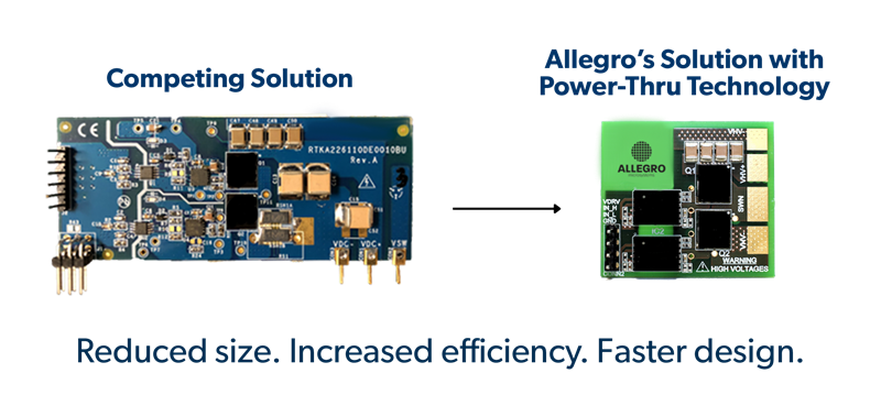 PCB comparisons between competitor and Allegro Power Thru technology